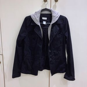 Maurices brand ladies size medium black button up jacket with hoodie and zipper
